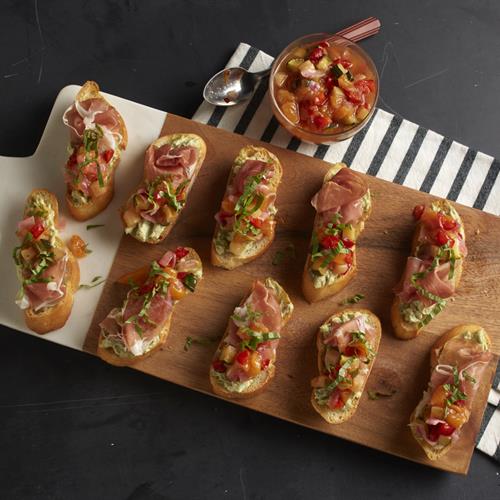 Karo Foodservice Peach Chutney and Prosciutto Bruschetta